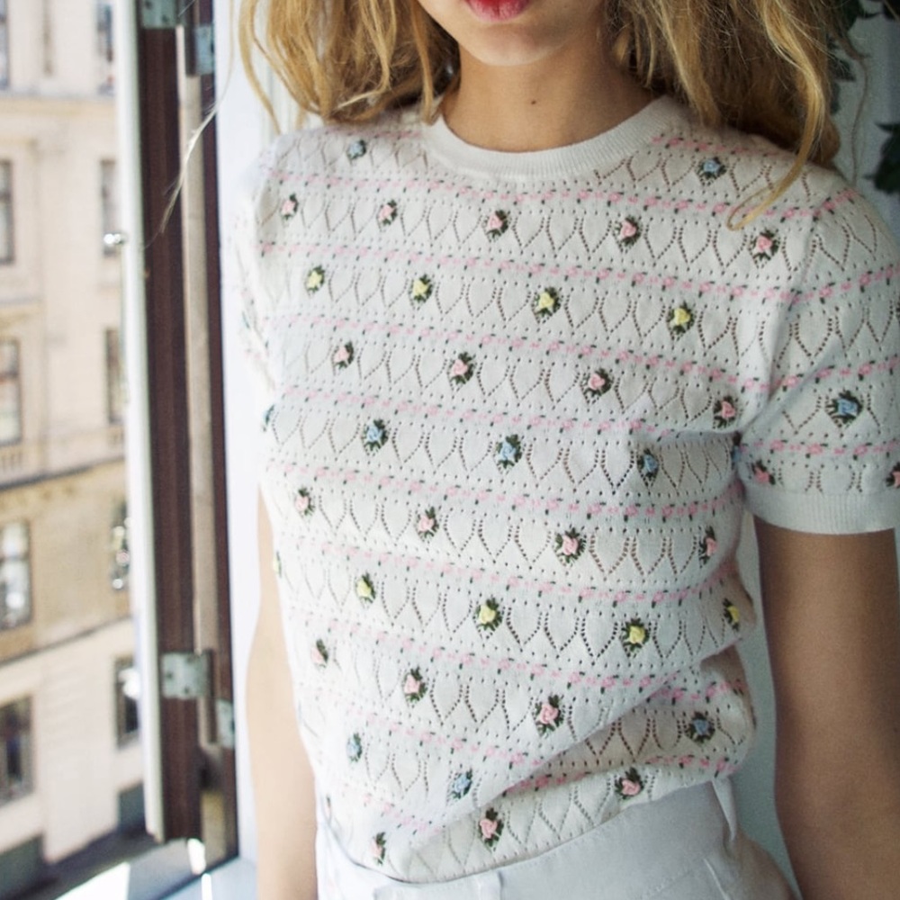 COPY - ZARA Floral Embroidered Sweater Size M